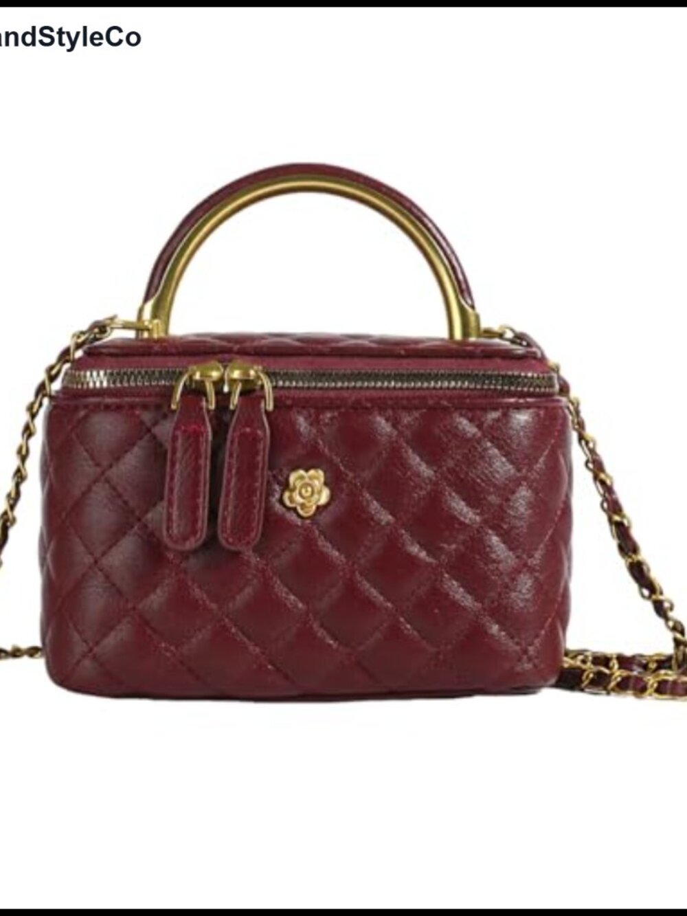 Quilted PU Leather Crossbody Bag Chain Strap Top Handle